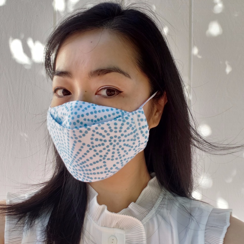 Blue Dots White 3 Layers Full Coverage Face Mask